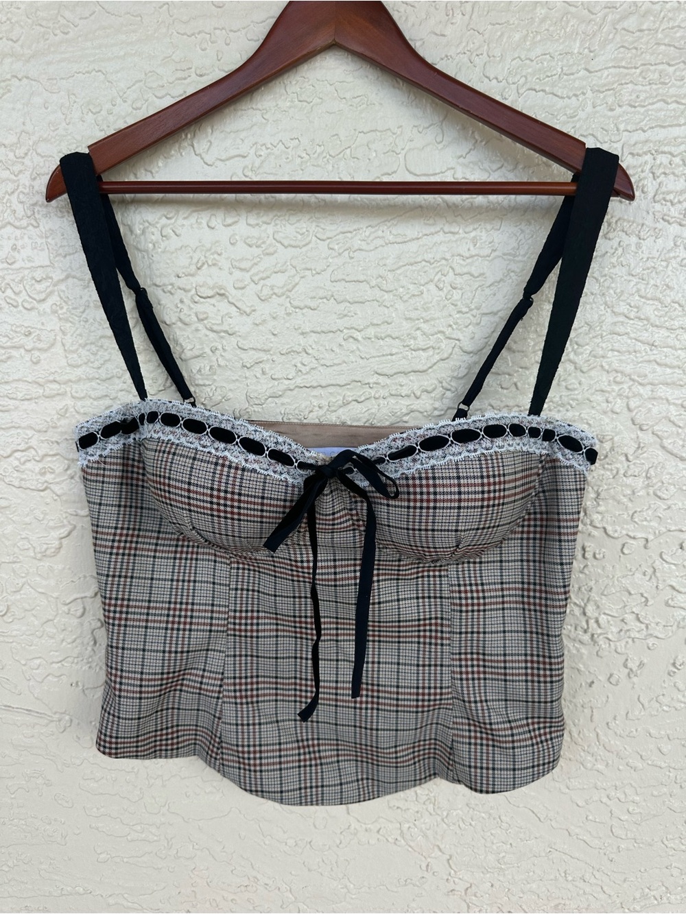 More To Come Plaid Bustier Corset Top Womens S Tie Front Coquette Academia - Picture 8 of 8
